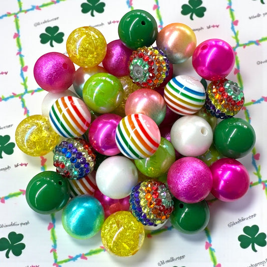 CK-189 - 🍀🌈 Lucky Rainbow – 20mm Acrylic Bead Lot (50 Count)