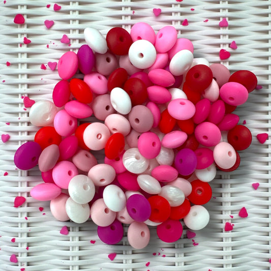 CK-103 - 💖 Valentine’s Day Love Mix – 12mm Silicone Lentil Beads (100 Count)