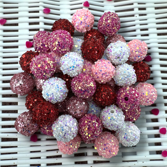 CK- 235-  💕 16mm Sweetheart Sparkle – 16mm Glitter Bead Mix (50 Count)