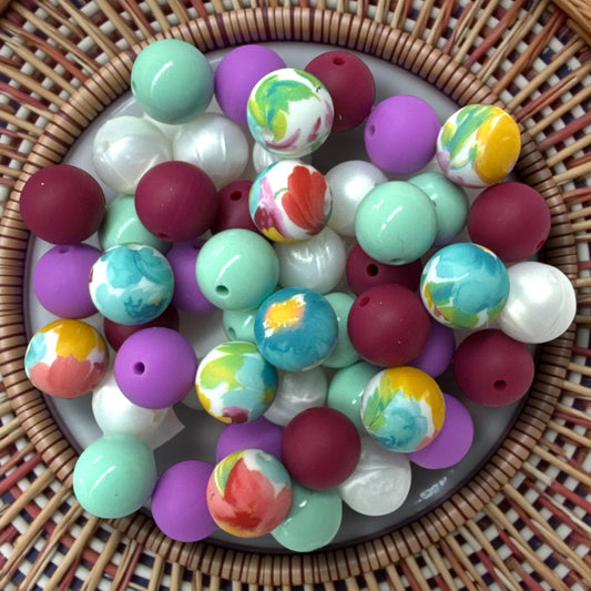 CK-117- 🌸 Wildflower Wishes – Silicone 15mm Bead Lot (50 Count)