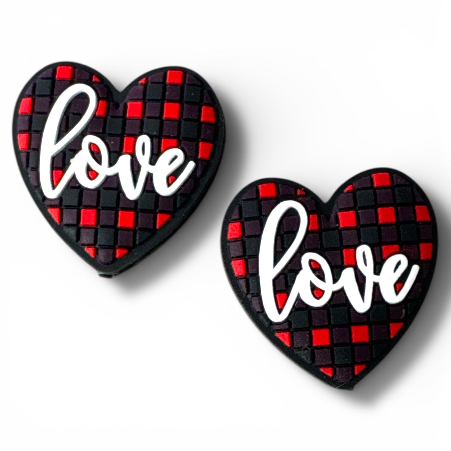 X015 -  “Love- Plaid Heart” Silicone Focal Bead (1 Count)