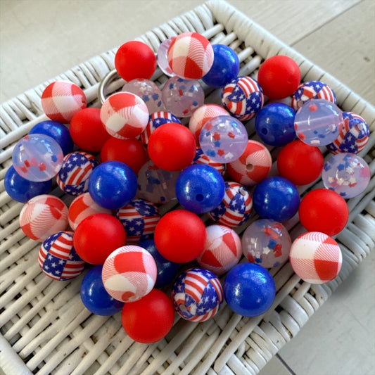 Stars & Stripes– Silicone 15mm Bead Lot (50 Count) ❤️🤍💙 – Ideal for Beadable Pens & Keychains