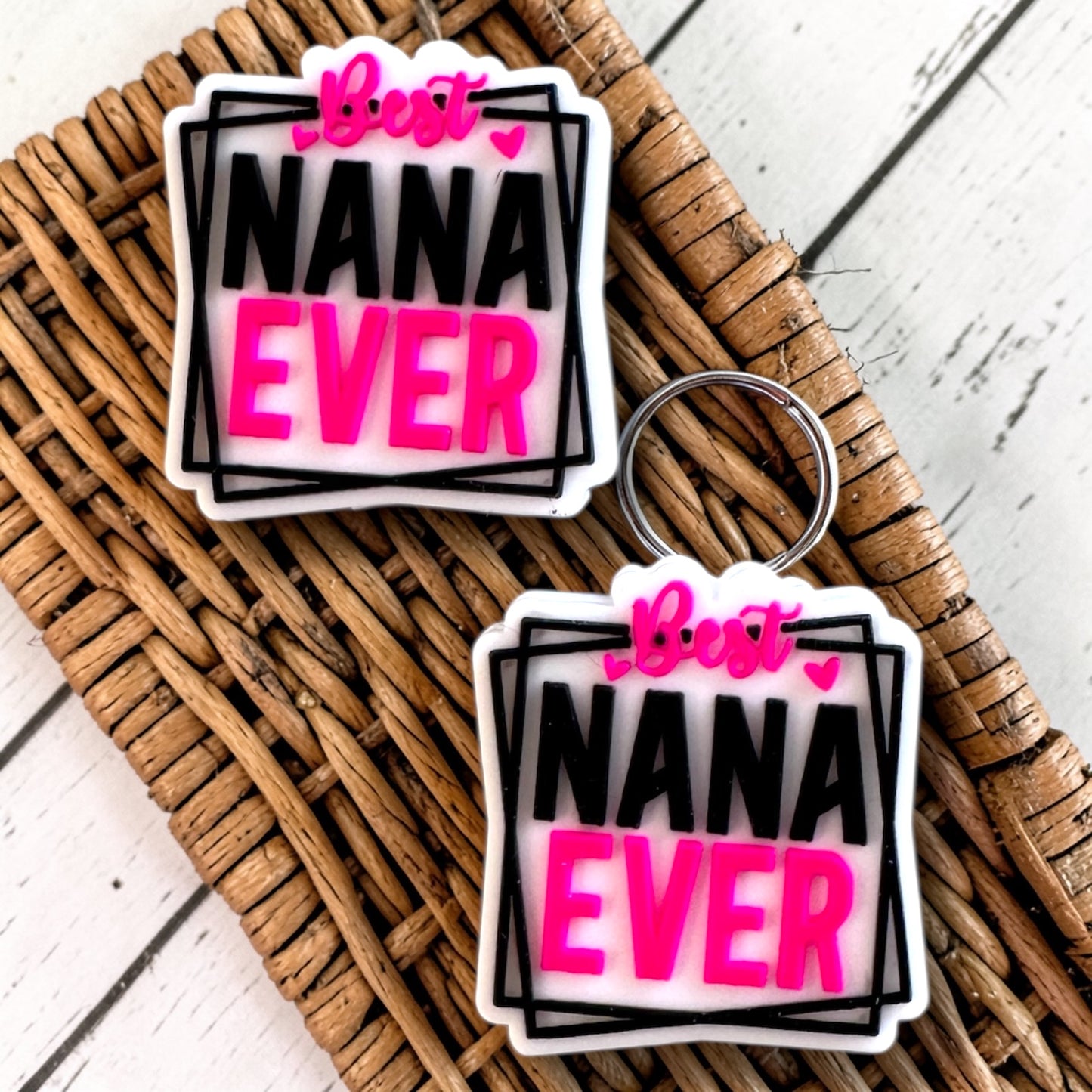 X127- "Best Nana Ever - Pink"  Silicone Focal Bead for DIY Crafts (1 Count)