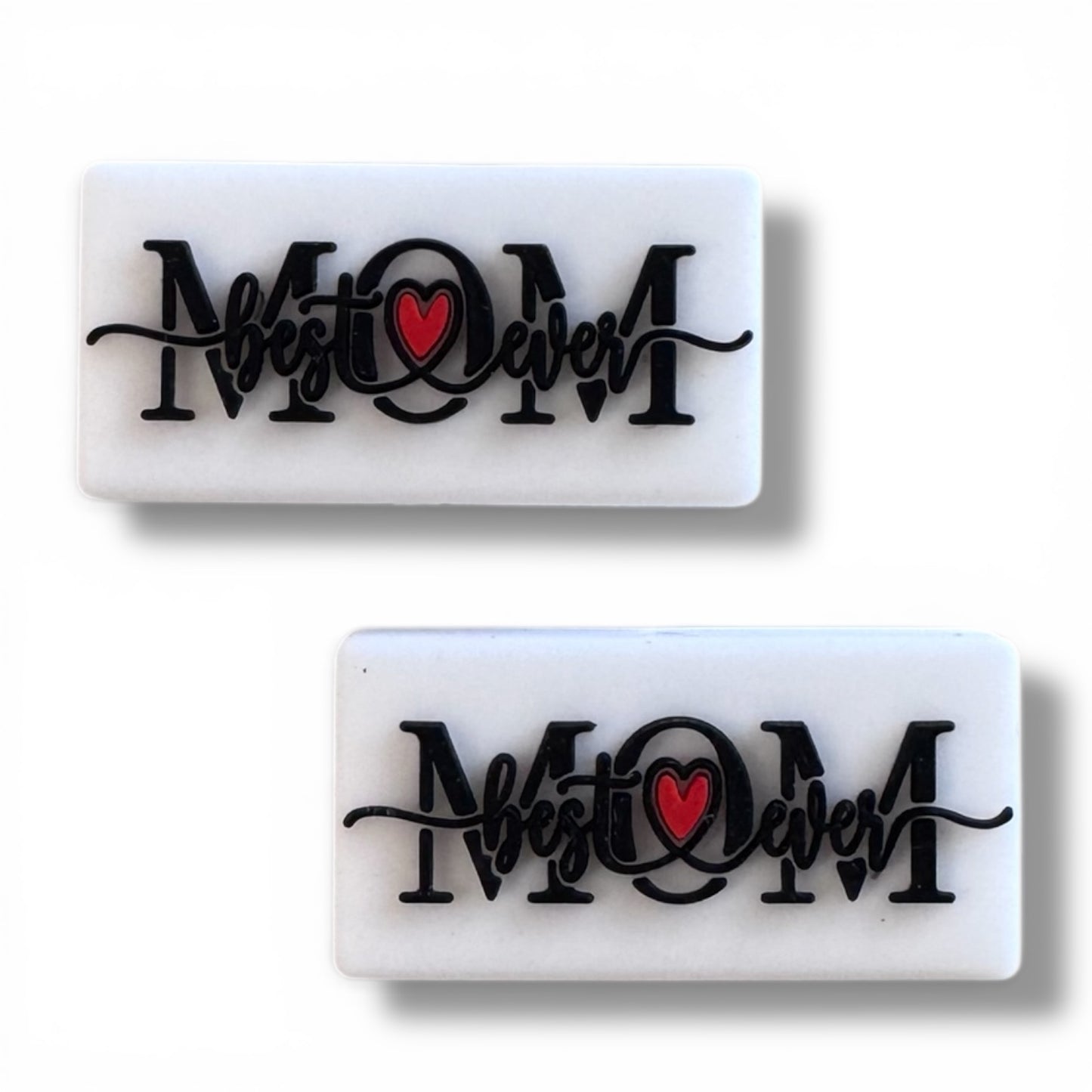 X124- "Best Mom Ever / White"  Silicone Focal Bead for DIY Crafts (1 Count)