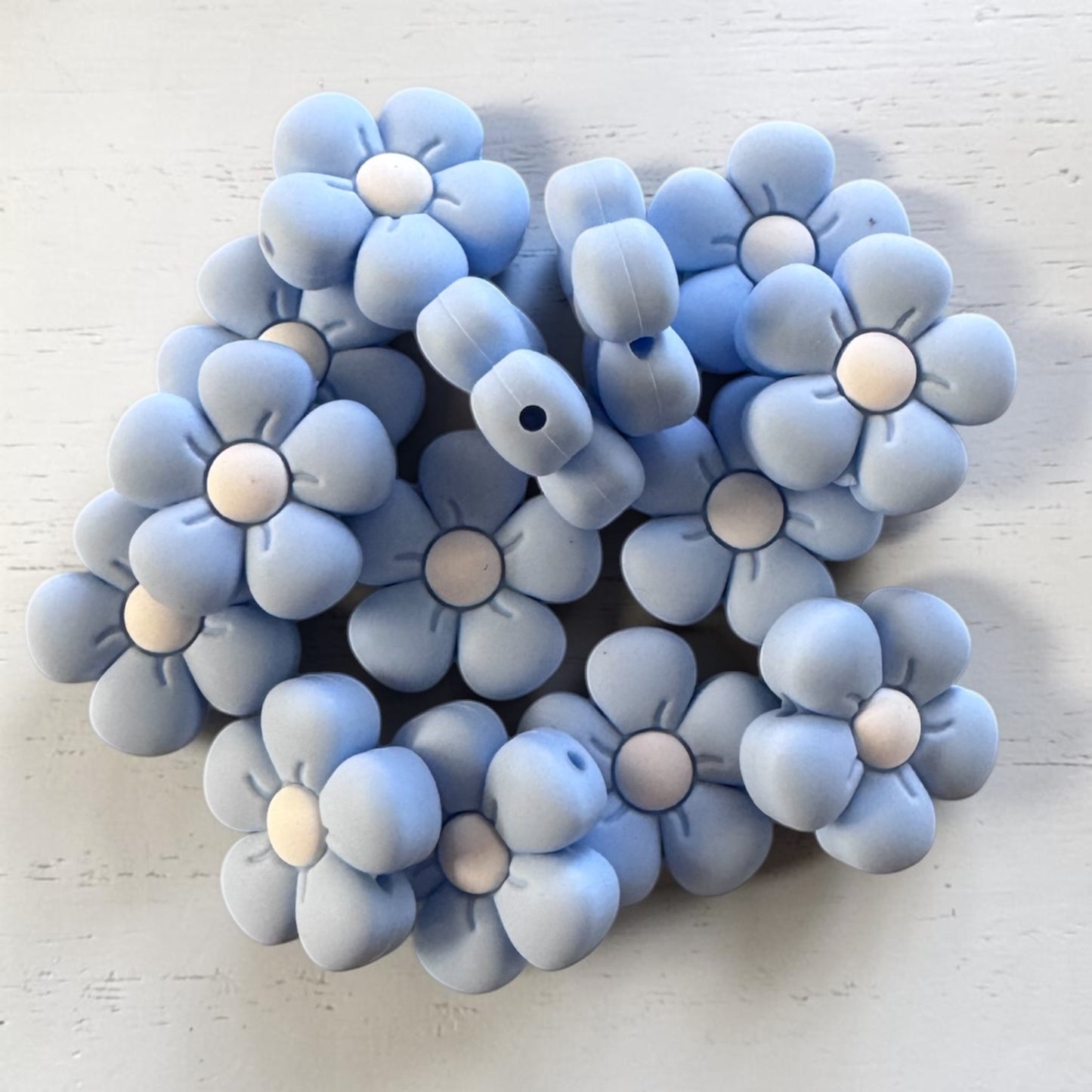X167-  Blue Flower Silicone Focal Bead for DIY Crafts (1 Count)