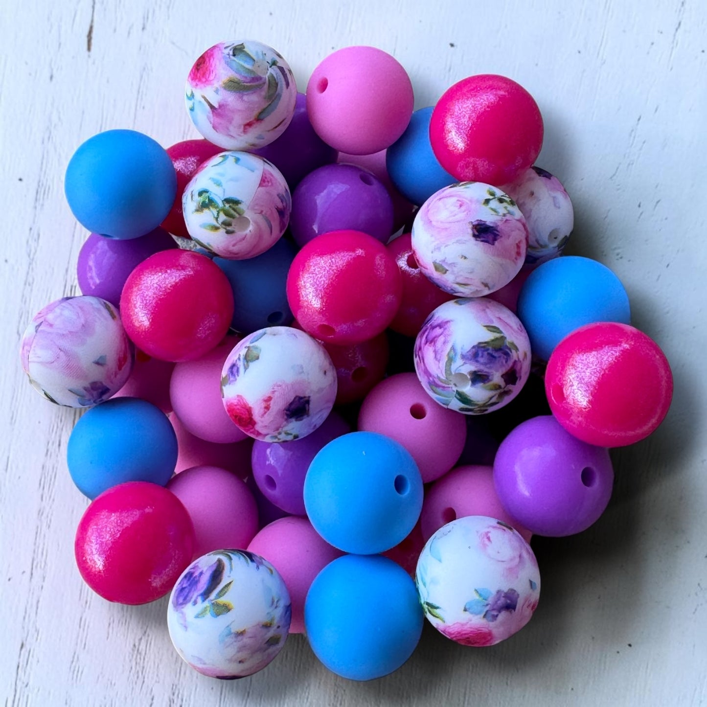 Berry Blossom– Silicone 15mm Bead Lot (50 Count) 🌸 – Ideal for Beadable Pens & Keychains
