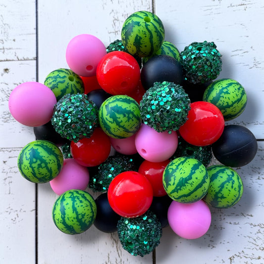 🍉 Watermelon Sugar– Silicone 15mm Bead Lot (50 Count) 🍉 – Ideal for Beadable Pens & Keychains