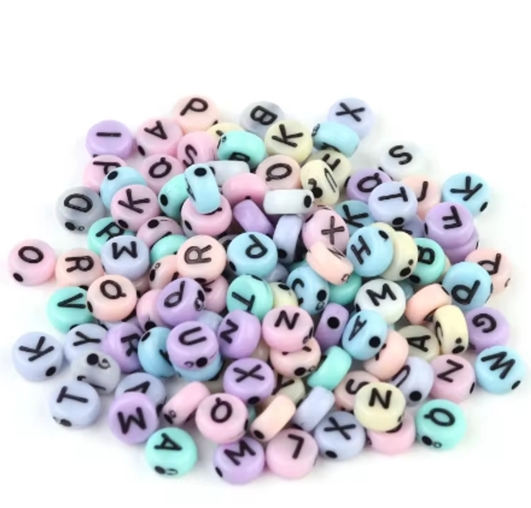 12M- 213- 4 x 7mm (1,650 Count) Mixed "Pastel / Black Letter" Acrylic Letter Bead Pack