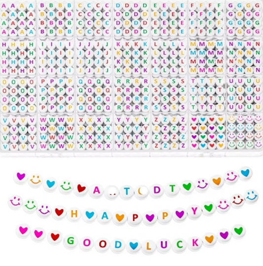 12M- 210 - 4 x 7mm  Mixed "White /Colorful Letters" Acrylic Letter Bead Box