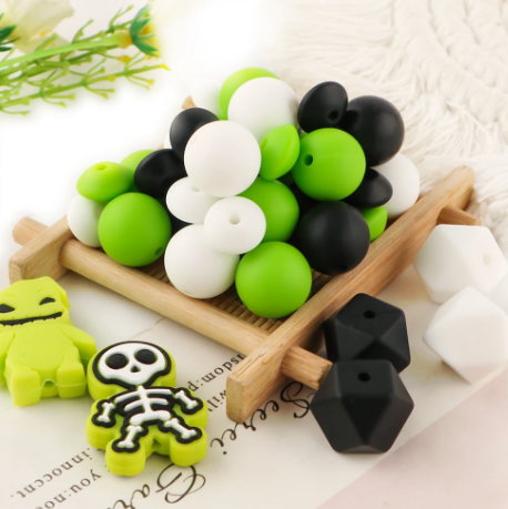 Z/525 - "Halloween"  Lime & Black Silicone Bead Kit