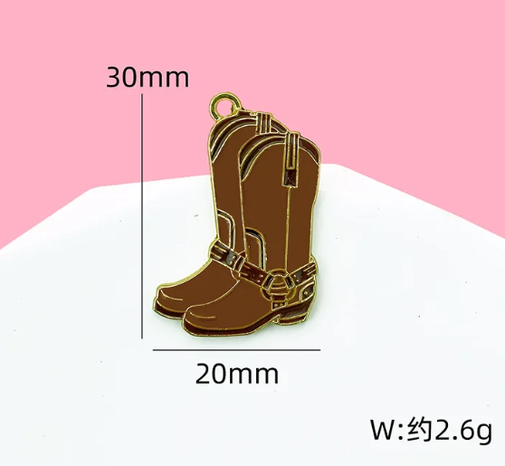 Q-A212 -Brown Cowboy Boots Alloy Charm (1 Count)