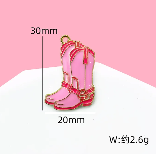 Q-A208 -Pink Cowboy Boots Alloy Charm (1 Count)