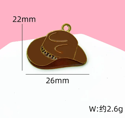 Q-A211 -Brown Cowboy Hat Alloy Charm (1 Count)