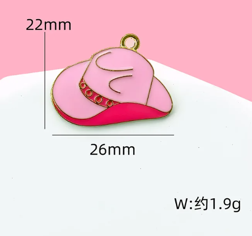 Q-A44 - Pink Cowboy Hat Alloy Charm (1 Count)