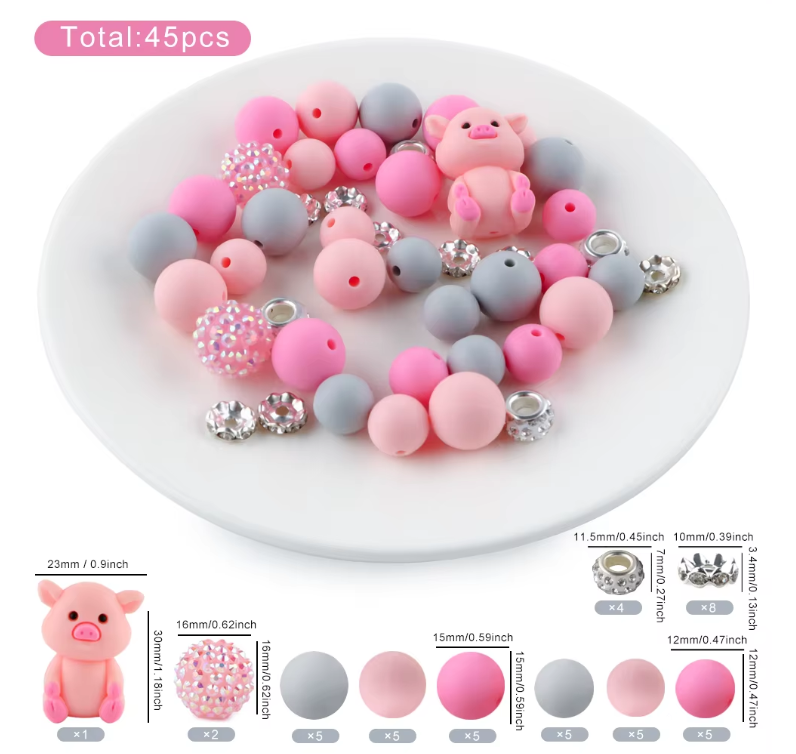 CK- 180 - "Pig 3D"  Silicone Bead Bling Kit