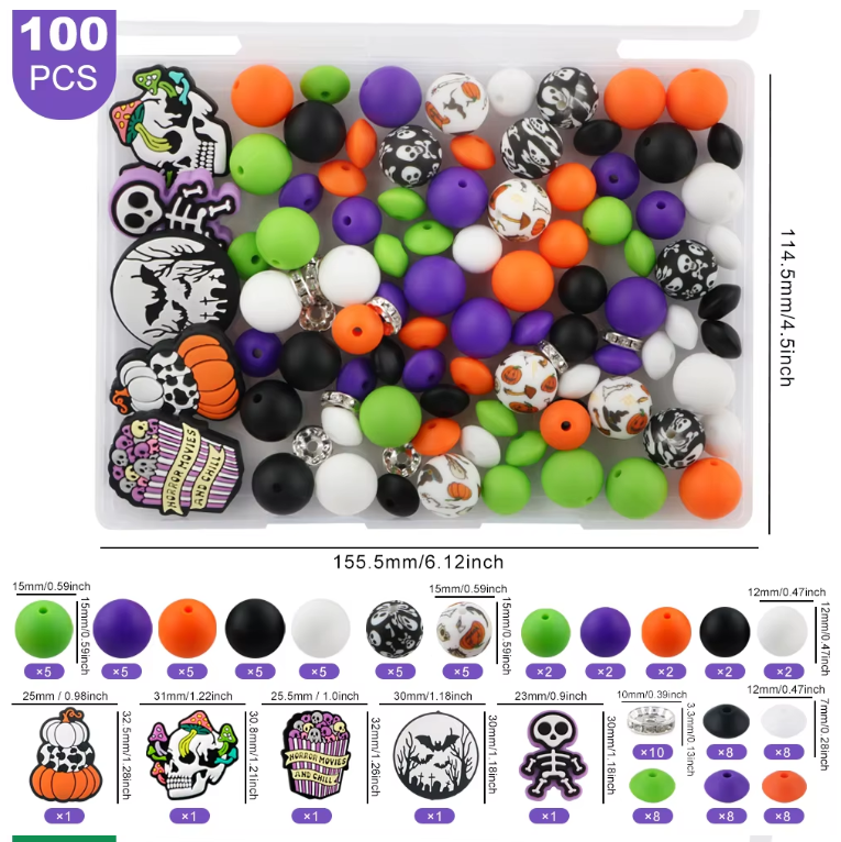 CK- 155 - "Halloween" 100 Piece Silicone Bead & Bling Boxed Kit