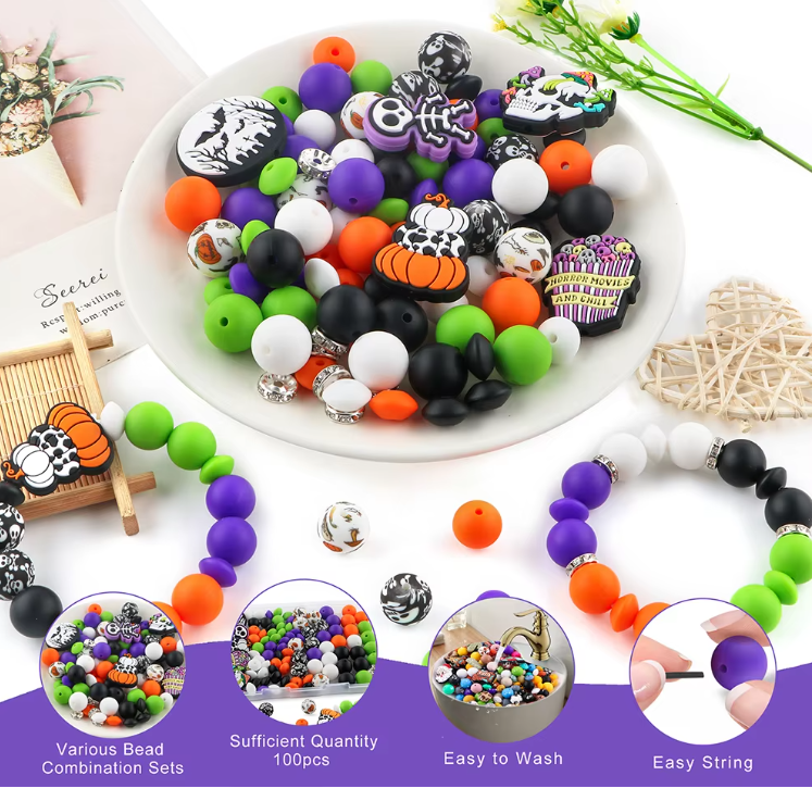 CK- 155 - "Halloween" 100 Piece Silicone Bead & Bling Boxed Kit
