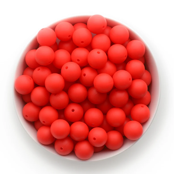 A29 - 15mm "Strawberry Red" (10 Count)  Silicone Beads,  Keychain Making, DIY Pens