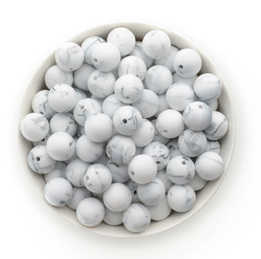 A27 - 15mm "Marble Gray" (10 Count) Silicone Beads, Keychain Making, DIY Pens