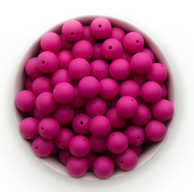 A16 - 15mm "Dark Pink" (10 Count)  Silicone beads,   Craft Supplies, Keychain Making, DIY Pens