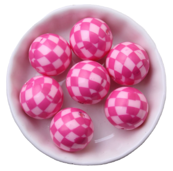 W459- 20mm "Pink Disco Checkered" Acrylic Bead (1 Count)