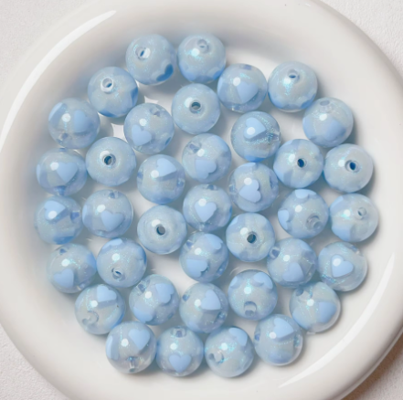 W424- 16mm "Lt. Blue Opal Shimmer Heart Round" Acrylic Bead (1 Count)