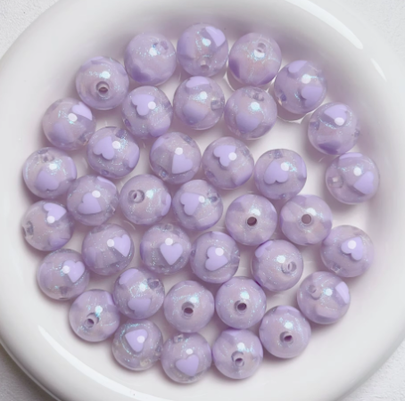 W441- 16mm "Lavender Opal Shimmer Heart Round" Acrylic Bead (1 Count)