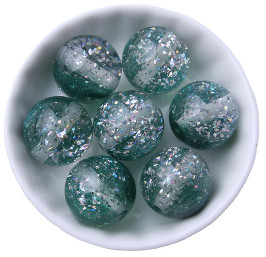#836- 20mm "Green" Twinkle Glitter Acrylic Beads (1 Count)