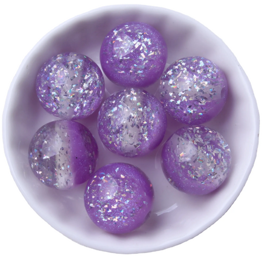 #848- 20mm "Purple" Twinkle Glitter Acrylic Beads (1 Count)