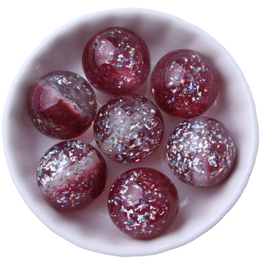 #840- 20mm "Red" Twinkle Glitter Acrylic Beads (1 Count)