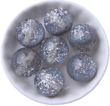 #838- 20mm "Silver" Twinkle Glitter Acrylic Beads (1 Count)