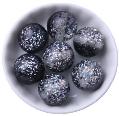#831- 20mm "Black" Twinkle Glitter Acrylic Beads (1 Count)