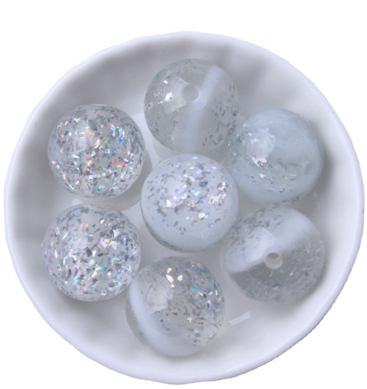 #845- 20mm "White" Twinkle Glitter Acrylic Beads (1 Count)