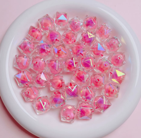 #430- 16mm "Pink Core Ice Cube" Acrylic Bead (1 Count)
