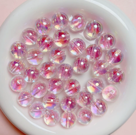 #677- 16mm "Light Pink Aurora Drops" Acrylic Bead (1 Count)
