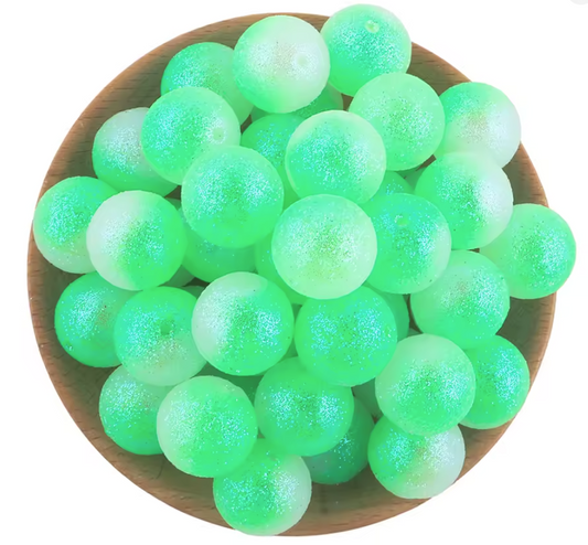 W522- 16mm Green "Fairy Dust" Acrylic Bead (1 Count)