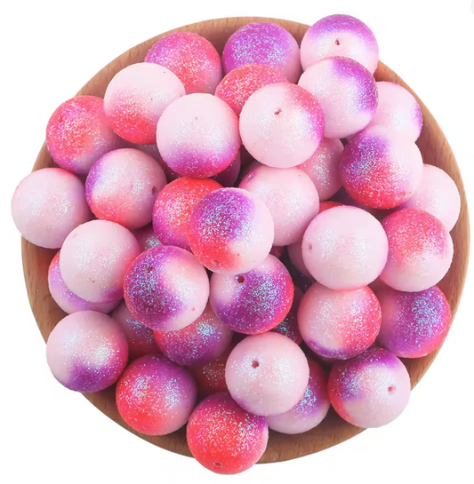 W523- 16mm Pink & Purple "Fairy Dust" Acrylic Bead (1 Count)