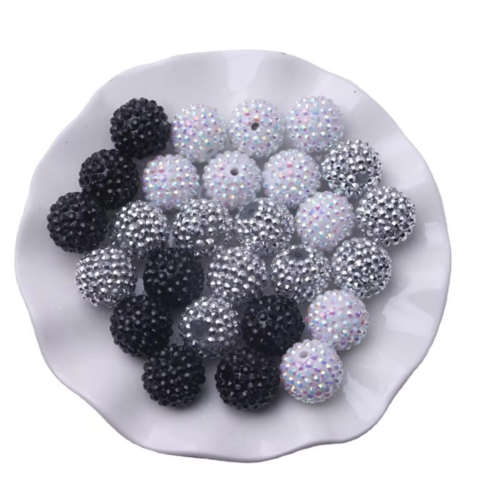 Z/28 - 20mm "Black, White, & Silver" Rhinestone Acrylic Beads (100 Count)