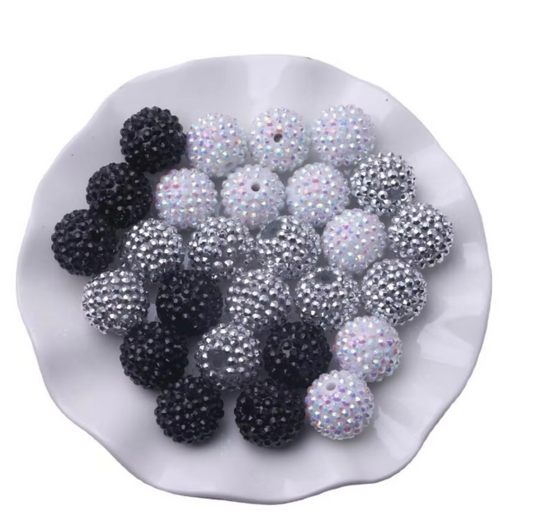 Z/28 - 20mm "Black, White, & Silver" Rhinestone Acrylic Beads (100 Count)