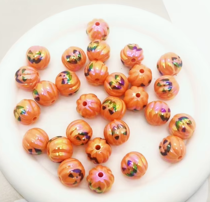 W398- 16mm Orange "Jack O' Lantern" Opal Acrylic Bead (1 Count)