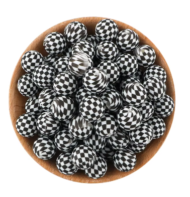 T20 - 15mm  “White Checkered” Silicone Beads