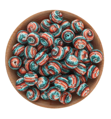 A61 - 15mm "Garth- Western Serape (10 Count) Silicone Beads, Craft Supplies