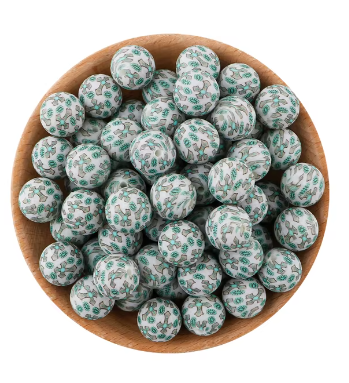 A55 - 15mm "Turquoise Cross Print" (10 Count) Silicone Beads, Craft Supplies