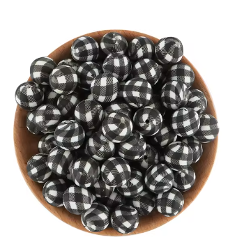 #714 -  15mm Black & White Buffalo Plaid Silicone Beads