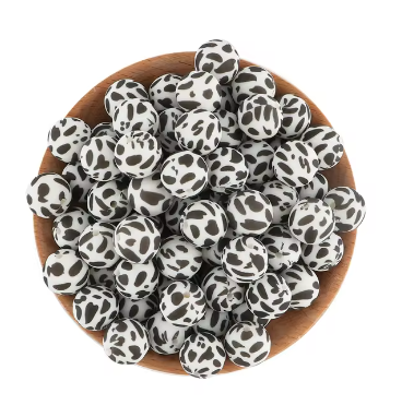 A-6002- 15mm Cow (A-01)  Print Silicone Beads