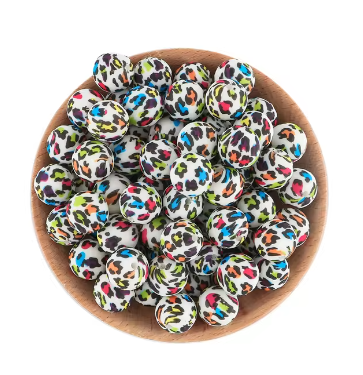 A-6016- 15mm "Colorful Leopard" Silicone Beads