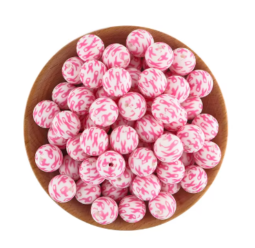 A-6037- “Pink Breast Cancer Ribbon” Silicone Beads