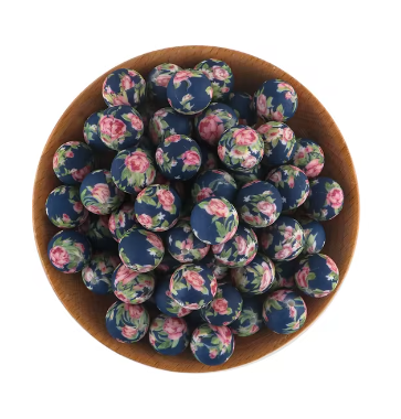 #748 -  15mm “Blue Floral” Silicone Beads