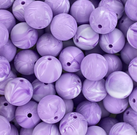 50 / 15mm - Marble Purple Silicone Bead