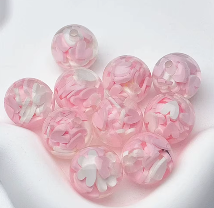 W445- Pink 16mm Jelly Heart Confetti Beads (1 Count)